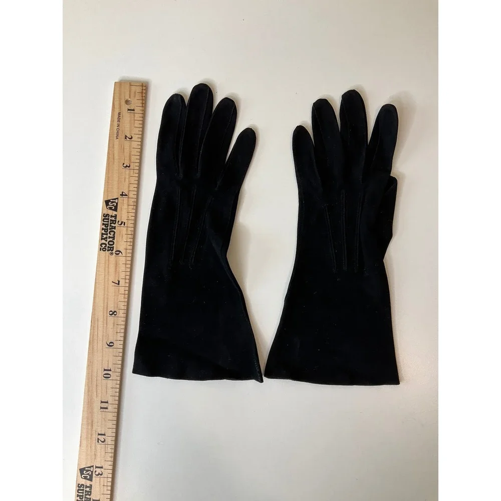 Vintage Suede Leather Gloves by Superb Black Short Table Cut Driving Chic 6.5
